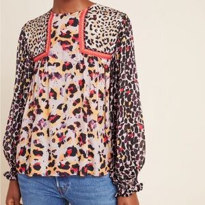 Anthropologie Joelle Leopard Peasant Blouse